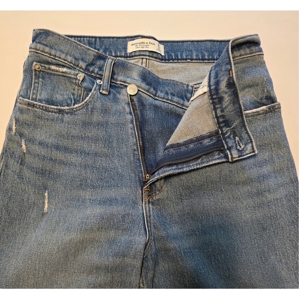 Abercrombie & Fitch 90s Straight Ultra High Rise Criss Cross Waist Jeans 6L Blue - Picture 8 of 16